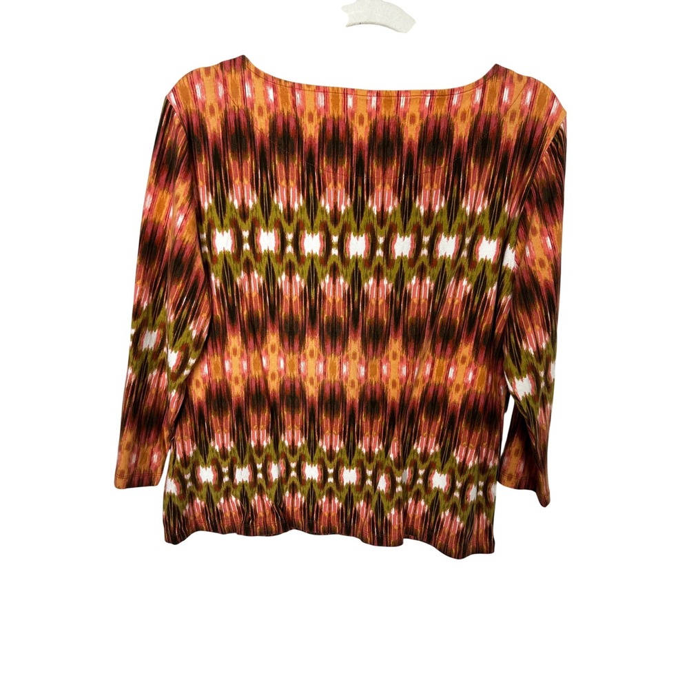 Ruby Rd. Patterned Blouse Embellished Neckline 3/4 Sleeves Women's Size Large - Picture 2 of 5